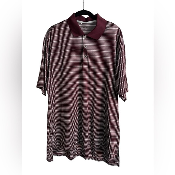 Adidas Climalite polo shirt in burgandy and white stripes size L - Picture 1 of 5